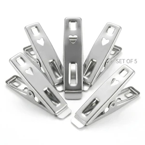Heart-Shaped Stainless Steel Heavy-Duty Windproof Flat Clips Non-magnetic Spring Multi-purpose Metal Laundry Pegs 20pcs/bag