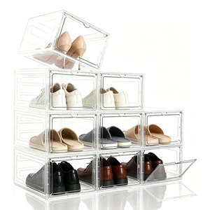 Large Pack Shoe Storage Box Clear Plastic Stackable Shoe Organizer Closet Space Saving Shoe Rack Sneaker Container Bin Holder