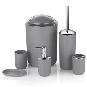 Hot Black Bathroom Set With Exquisite Packaging Toilet European Luxury Plastic Home Bathroom Accessories Set 6 Piece