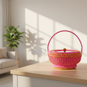 Hand Woven Colorful Storage Basket, Ethnic Feng Shui Fruit Storage Basket with Handle Flower Basket, Christmas Supplies