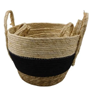 Round Braided Rope Weave Circle Woven Storage Basket with Handle