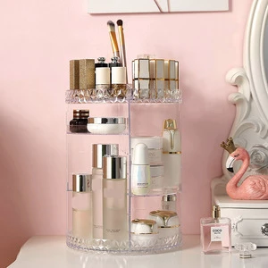 Household Standing 360 Degree Plastic Transparent Makeup Case Box Cosmetic Storage Organizer for Women