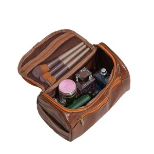Portable PU Leather Makeup Storage Bag Large Capacity Toiletry Bag Travel Cosmetic Organizer Hanging Bathroom Bag for Men