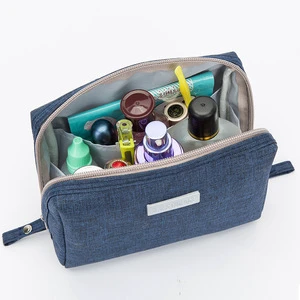 Toiletry Bag Cosmetic Storage Bag Zipper Closure Navy Blue Rectangle Solid Color For Bathroom Use