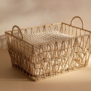 Woven Storage Basket Rectangle With Handles Handmade For Towel Clothing Toy Organization