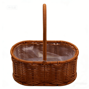 Vintage Rattan Picnic Basket Handcrafted Rattan Storage Containers & Fruit Serving Basket With Handle For Flowers