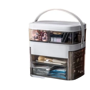 Desktop Makeup Case Lipstick Cosmetics Skin Care Jewelry Storage Rack with Cover Multifunctional Storage Mirror with Light