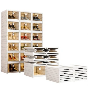 Xinyi Plastic Folding Shoe Cabinet Multi-layer Foldable Shoe Storage Box Transparent Doors Installation-free Dustproof Modern