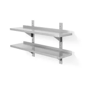 HENDI 1000x300x(H)600mm Adjustable Double-Walled Wall Shelves with 2 Brackets