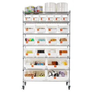 22 Organizer 7-Tier Rolling Bin Storage Rack Steel Wire Shelving System with Mobile Tool Organizing Wheels for Garage Use