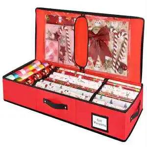 Wrapping Paper Organizer Storage Gift Ornament Storage Box with Flexible Partitions Pockets Christmas Wrapping Paper Storage