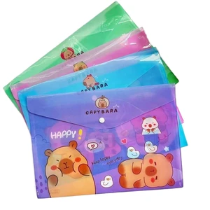 12 Pieces Capybara Cartoon A4 L-Shaped Clip File PVC Transparent Document Storage Bag With Buckle