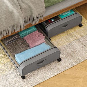 Wholesale High Quality Fabric Visual Dustproof Foldable Under Bed Storage Box With Wheels
