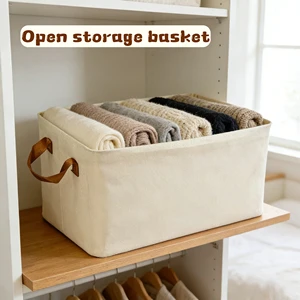OEM Custom Fabric Storage Basket | Open Top Storage Bin With Handles | Large Capacity Foldable Closet Organizer