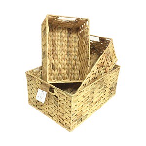 XH S/3 Rectangle Handmade Unique Pattern Woven Water Hyacinth Wicker Storage Basket Set with Lid
