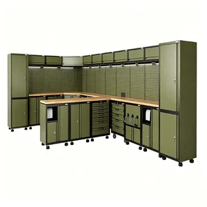 Modular Industrial Steel Tool Cabinet Pegboard Garage Storage Workbench Lockable Drawer Lighted Wheels 200kg Load Capacity OEM