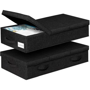 Black Foldable Under-bed Storage Box with Lid Space-Saving Modern Design for Wardrobe Blankets Toys & More
