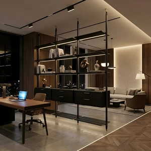 Floor To Ceiling Wall Bookshelf Modern Minimalist Luxury Modular Shelf Display With Led Light Customized Wall Unit Book Shelf