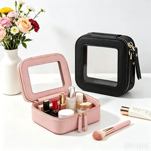 Custom Colored Multifunctional Small square Cosmetic Bag with Transparent Window Waterproof Business Trip Toiletry Storage Bag