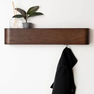 Wall Mounted Wooden Coat Rack with Shelf,50 cm Modern Design Coat Rack with Hidden Wall Hooks,Solid Wood Veneer Panel Coat