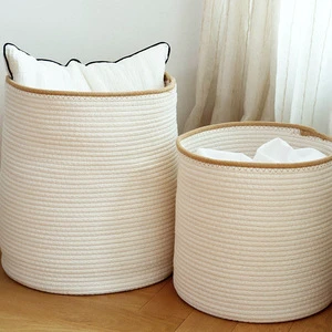 Multifunctional Foldable Handmade Natural Cotton Rope Woven Storage Baskets for Wardrobe Bathroom Clothing & Food Organization