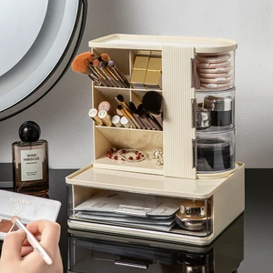 Hot Selling Modern Plastic Cosmetic Storage Organizer with Rotating Multi-Compartment Drawers for Vanity Table Use