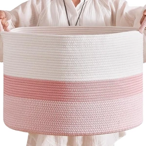 Rectangle Woven Rope Storage Basket - Modern Boho Design for Living Room Blanket Storage & Laundry Sorting