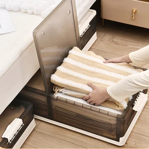 Stackable Under Bed Storage Containers With Wheels, Folding Plastic Storage Box With Lid for Clothes, Shoes, Blankets