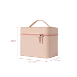 Wholesale Double Layer Washing Skin Care Storage With Mirror PU Professional Organizer Cosmetic Bag Good Price Suka