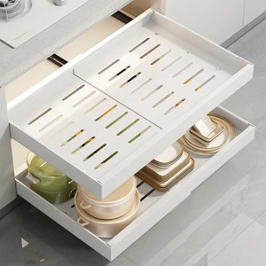 Kitchen Bathroom Expandable Cabinet Organizer Drawer Pull Out Cabinet Drawers Adhesive Slide Storage Shelf with Divider Racks