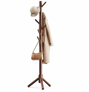 Modern 8-Hook Wooden Coat Rack Tree Branch Design Wall Mounted Multifunctional Clothing Storage Organizer for Living Bathroom