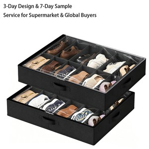Factory Fabric 12-Grid Under-Bed Storage Box Dustproof Shoe Storage Transparent Foldable Compartment Organizer Divider