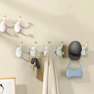 2024 New Design Creative Mushroom Shape Wall Hangers Free-punch Hook Kitchen Sticky Hook Wall Hanging Door Back Hooks