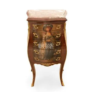 Hand-Painted Wooden Chest of Drawers with Marble Top Curved Silhouette Classic European Art Luxury Storage Furniture