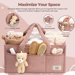 Large Diaper Caddy Organizer Storage Basket For Wipes, Gift For Baby Shower Baby Nursery Organizer With Bear