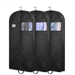 HSO32 Black Non Woven Stereo Clothing Dust Cover Transparent Window Hanging Garment Bag Breathable Suit Protector Wholesale