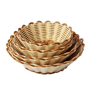 Durable Easy-to-Clean Hand-Woven Plastic Vine Storage Baskets for Kitchen Snacks Bread Fruit Vegetable Collection