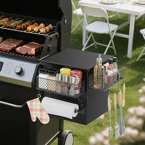 Bbq Grill Accessories 3 Pack Magnetic Storage Bin Stainless Steel Grill Basket Set With Paper Towel Holder For Outdoor Bbq