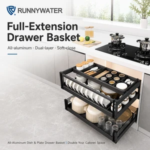 Kitchen Cabinet Pull Out Basket Aluminum Alloy Spice Rack Organizer Multi-Function Drawer Storage for 500-900mm Cabinets