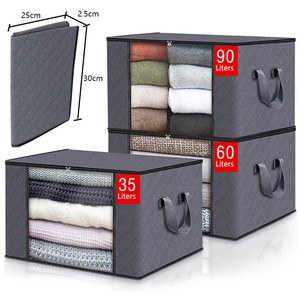 90L Square Large Capacity Stackable Storage Box Foldable Non-Woven Fabric Clothing Organizer With Heavy Duty Zipper