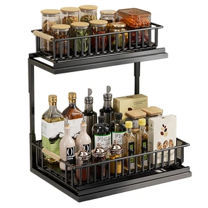 Hot-selling Wall Mounted Multifunction Non-folding Double Tier Metal Kitchen Bathroom Spice Rack Organizers Shelf