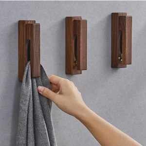 NEW Creative Wooden Towel Hook Wall-mounted Rag Storage Hanger Adhesive Black Walnut Cap Towel Racks for Kitchen and Bathroom