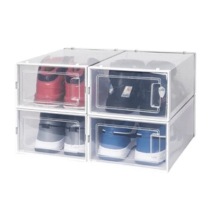 4 Pack X-Large Storage Shoe Box, Foldable Clear Sneaker Display Box, Stackable Storage Bins Shoe Container Organizer