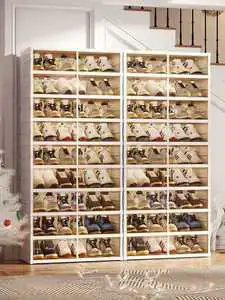 Luxury Transparent Eco-Friendly Foldable Shoe Box Stackable Sneaker Storage Case Installation-Free Plastic Shoe Cabinet Magnetic