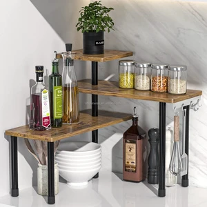 Countertop Organizer 3-Tier Moveable Corner Shelf Kitchen Spice Rack Dresser Table Brown MDF & Steel Heavy Duty