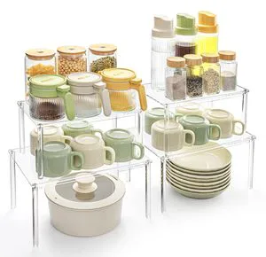 Kitchen Cabinet Organizer Set of 4 Spice Acrylic Rack Desk Countertop Shelf Pantry Storage and Organization Stackable Shelves