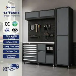 Industrial Modular Garage Storage System With Pegboard Wall Cabinets Tall Locker and Workbench for Auto Repair Shop