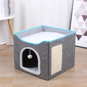 41*41*34cm Foldable Cat Bunk Bed With Cozy Cave Under Bed Ball Homeuse Living Room Furniture Multiple Cats House
