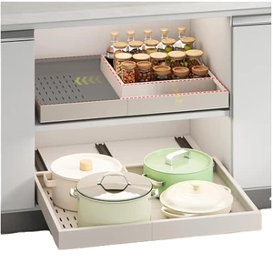Pull-Out Cabinet Organizer Durable Flexible Width (16-21) Depth (13-17) Expandable 3 Rails Drill-Free Adjustable