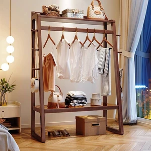 Solid Wood Coat Rack Hanger Floor Bedroom Large Capacity Household Multi-functional Storage Rack B&B Hanging Clothes Rack